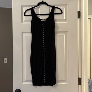 Black Ribbed Midi Dress with Buttons